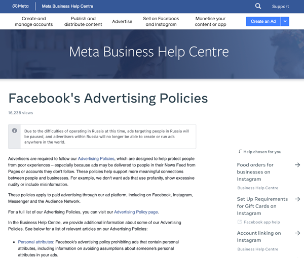 Facebooks Advertising Policies